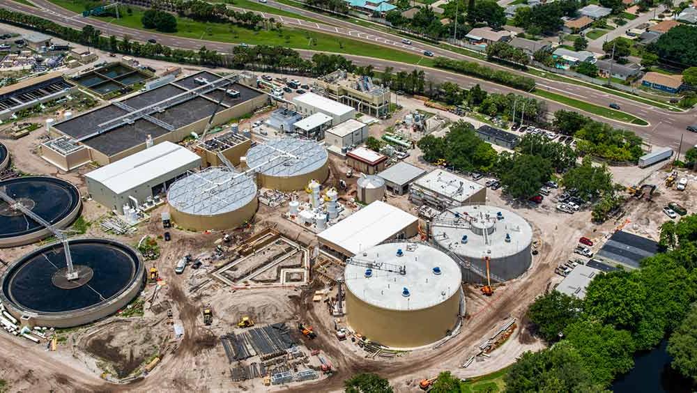 Aerial view of Southwest Water Reclamation Facility in St. Petersburg, Florida.